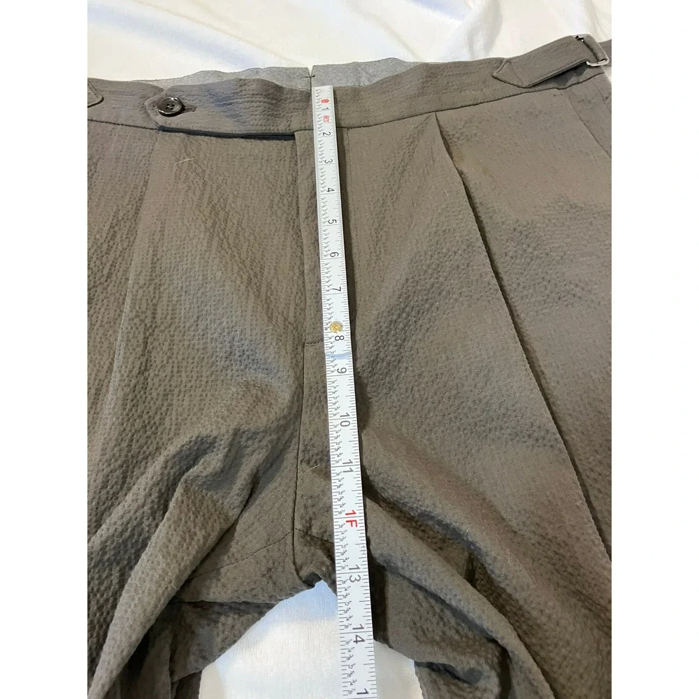 Todd Snyder Lightweight Seersucker Pleated Trousers Brown Side Tab 33x32 (34X29)